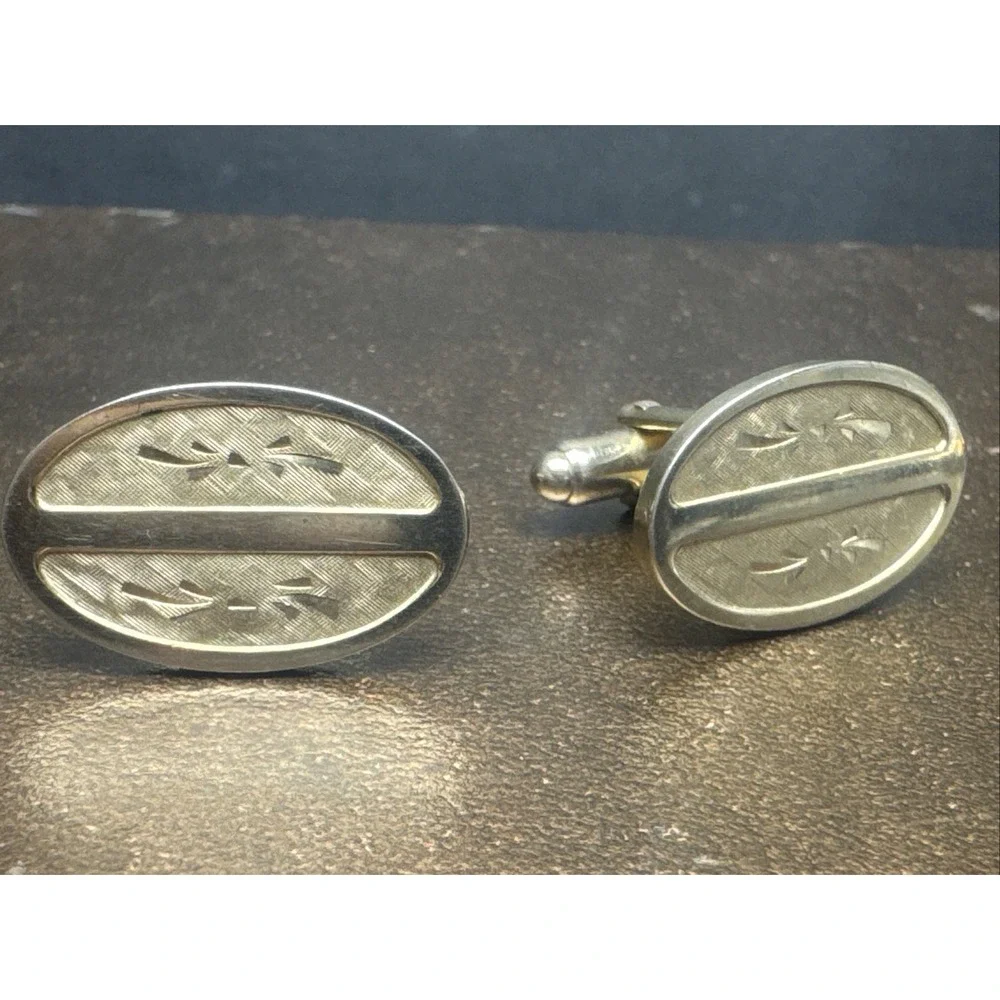 Vintage Oval Gold Tone Cufflinks with Etching